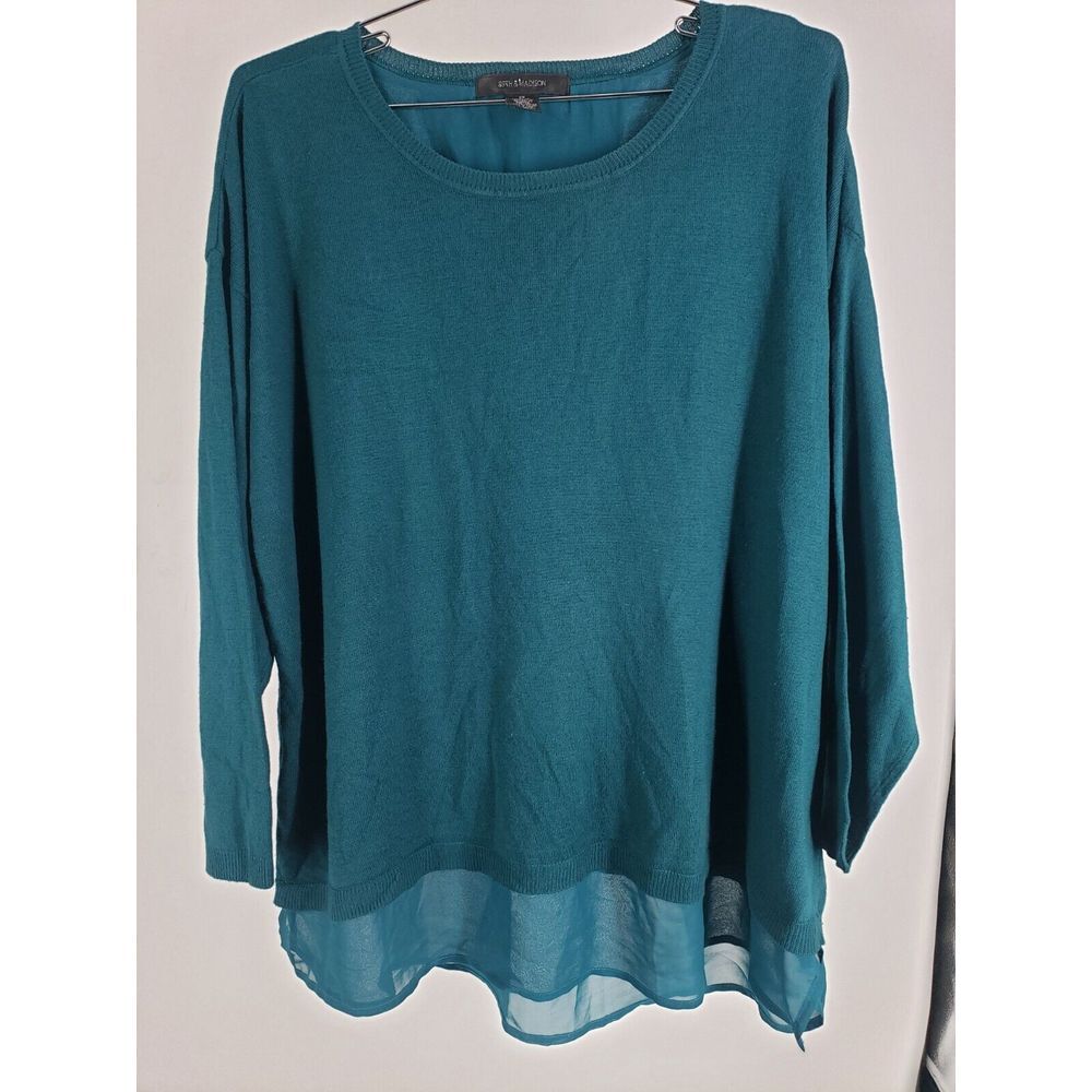 89th & Madison Dark Teal Sweater Tunic Flex Back Panel Size 2x‎ Matching Chiffon
